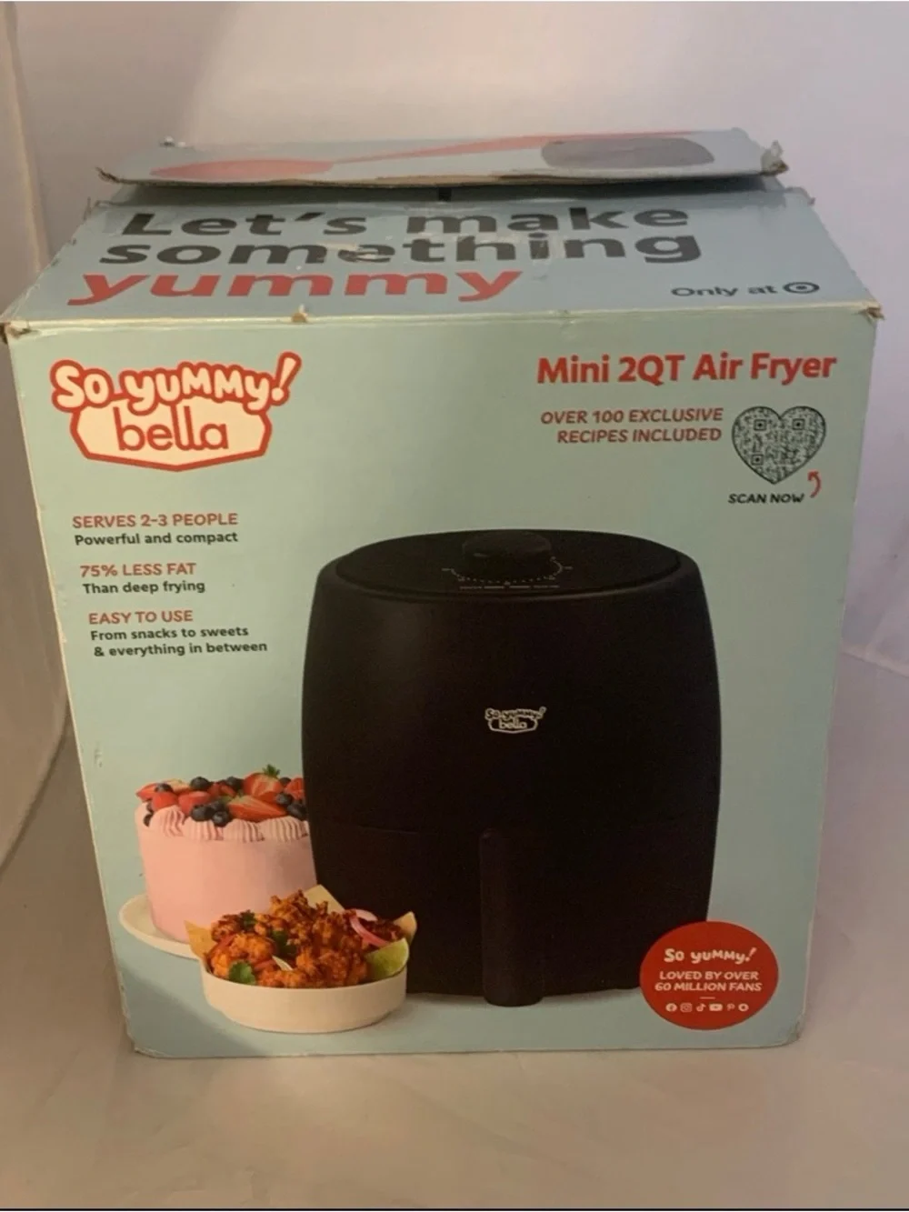 New So Yummy Bella Mini 2QT Air Fryer Dark Navy Blue 1200W Damaged Open Box